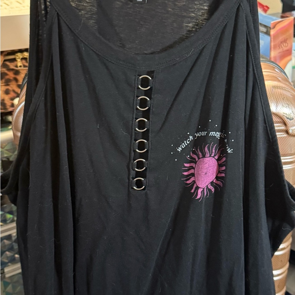 Torrid Black Tank Top with Pink Sun Design